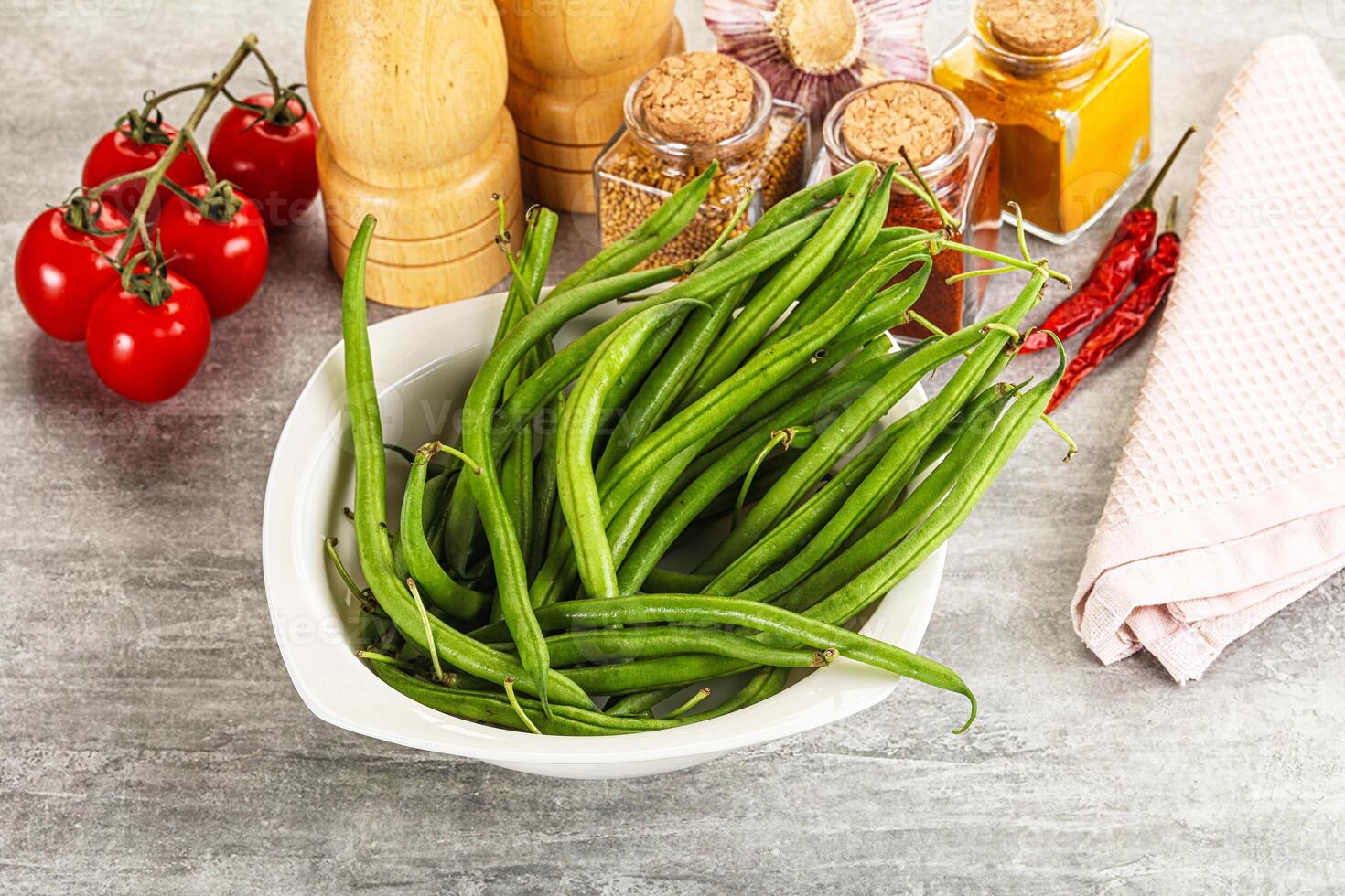 Raw green bean string uncooked photo