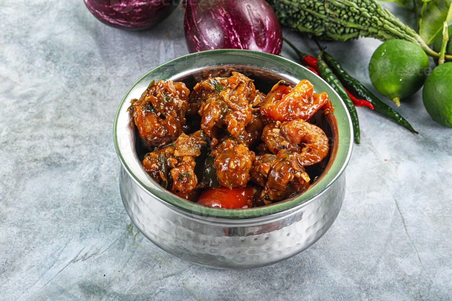 Asian cuisine - prawn in chili sauce photo