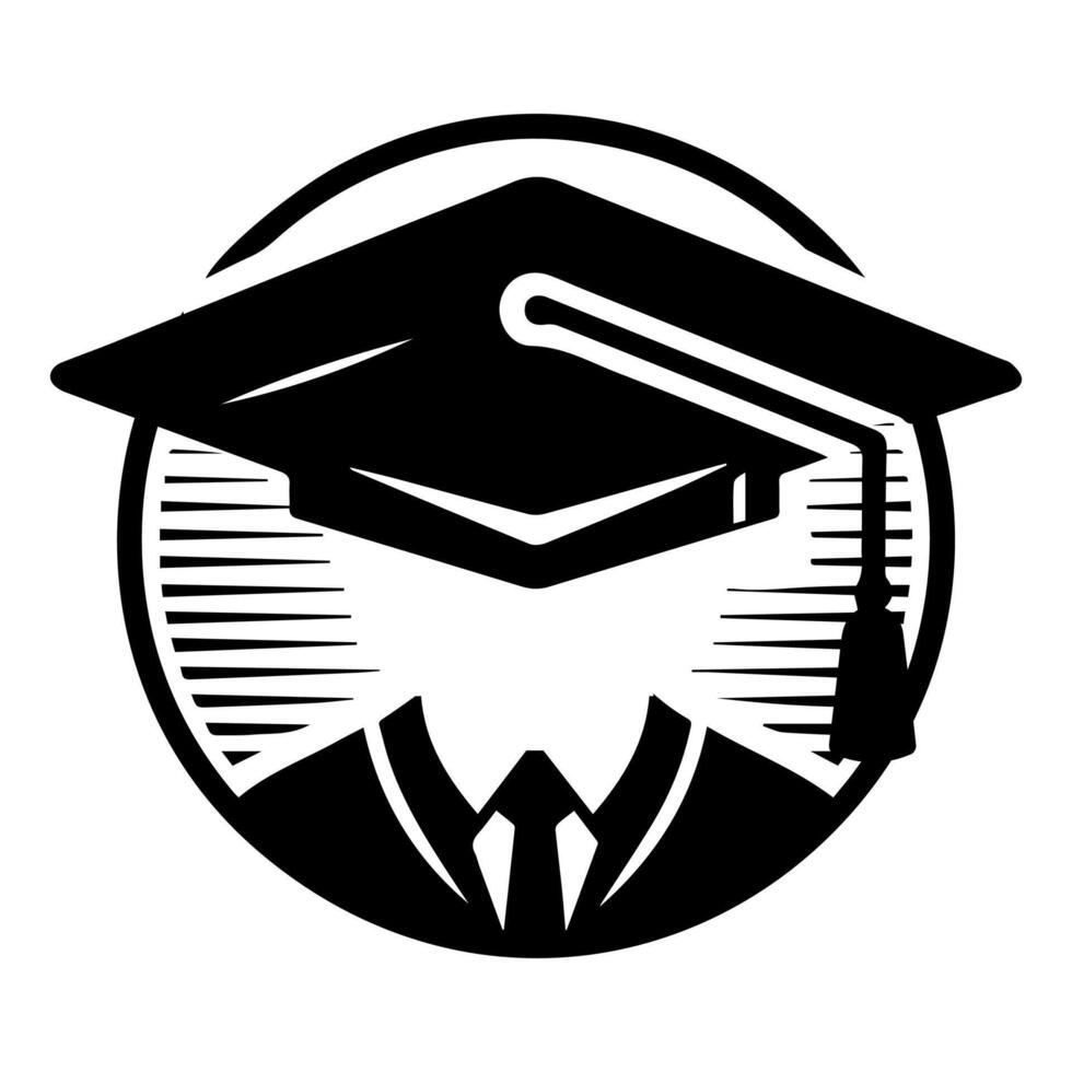 A black and white logo of a graduation cap vector
