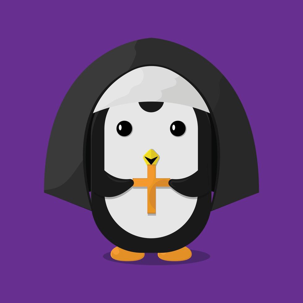 A penguin wearing a nun's robe with a cross on her chest vector