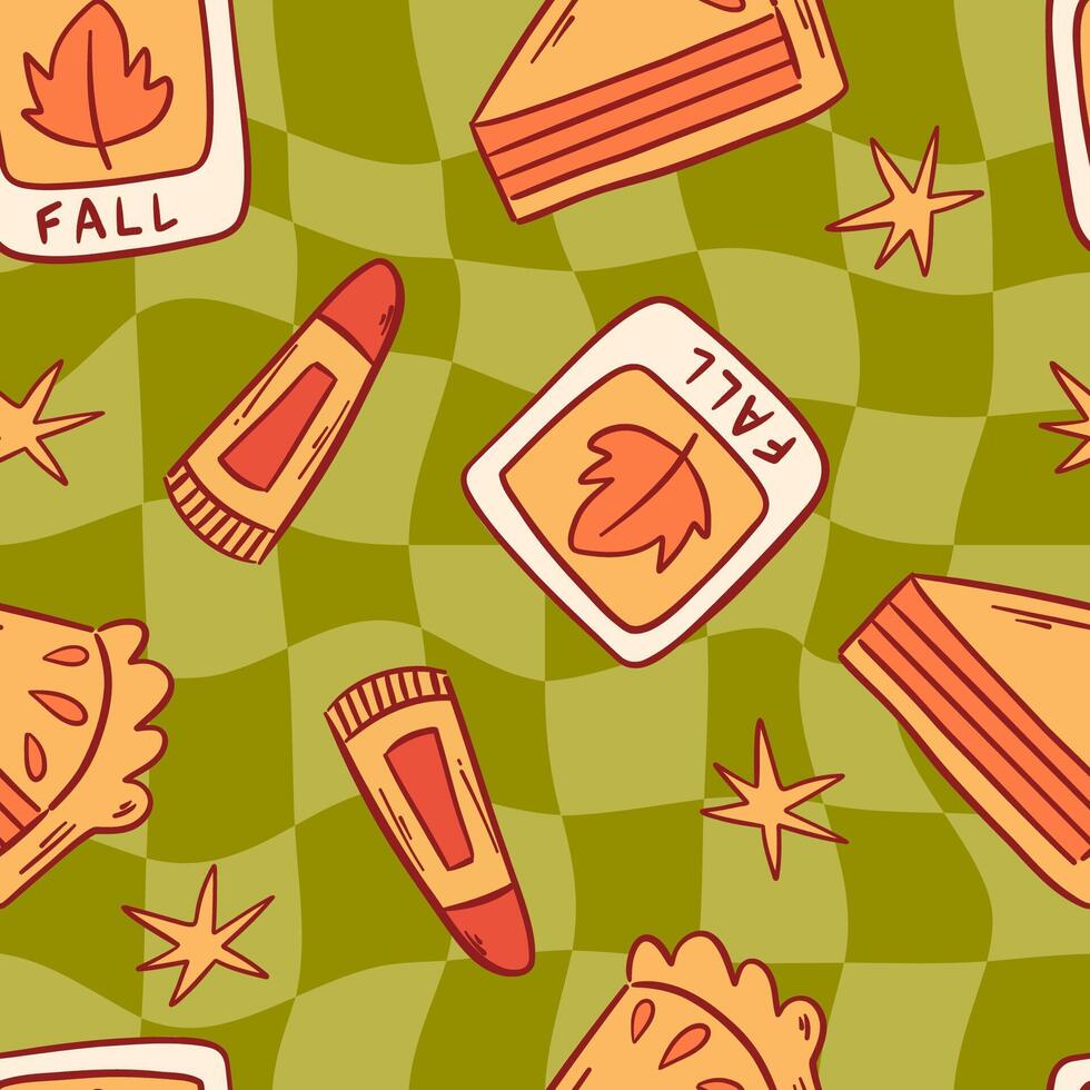 Fall Pie and Lip Balm Autumn Checkerboard Pattern vector