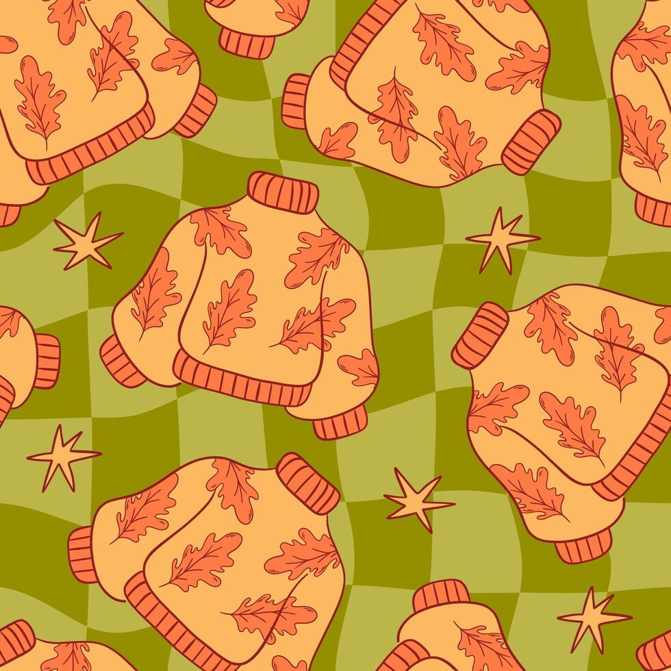 Autumn Sweater Seamless Pattern with Oak Leaves vector