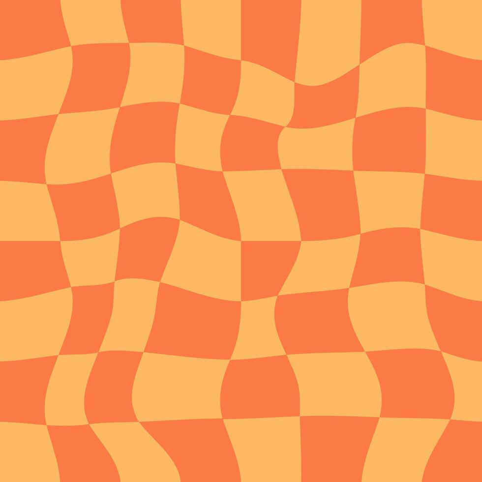 Wavy Orange and Yellow Checkered Seamless Pattern vector