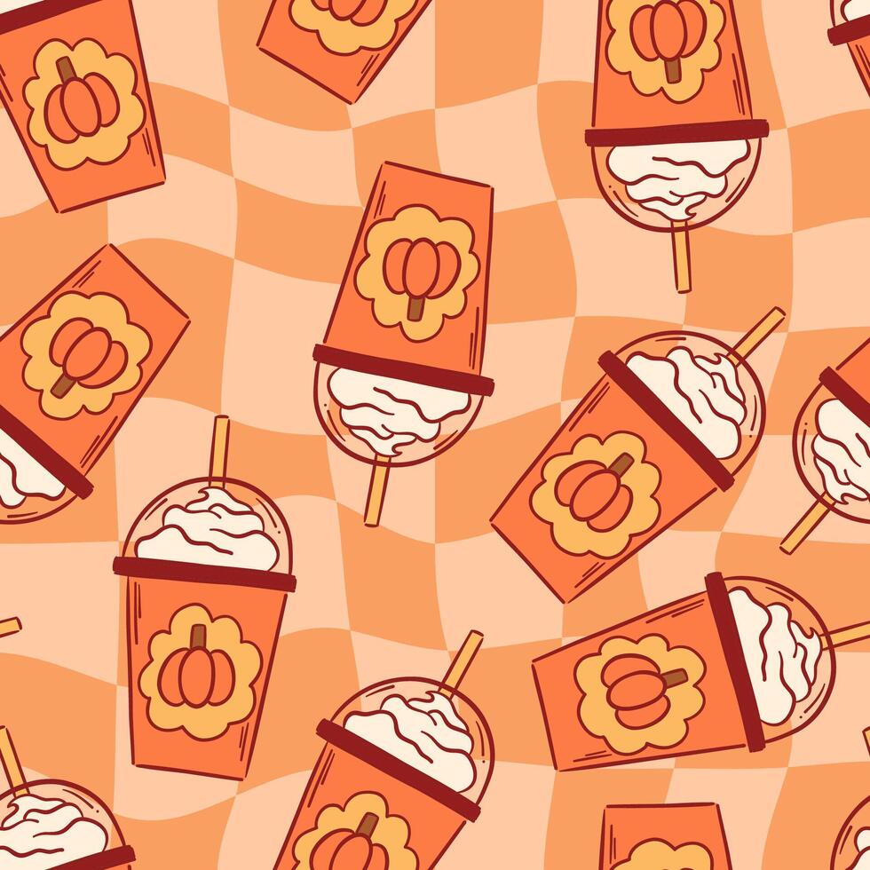 Pumpkin Latte Autumn Seamless Pattern vector