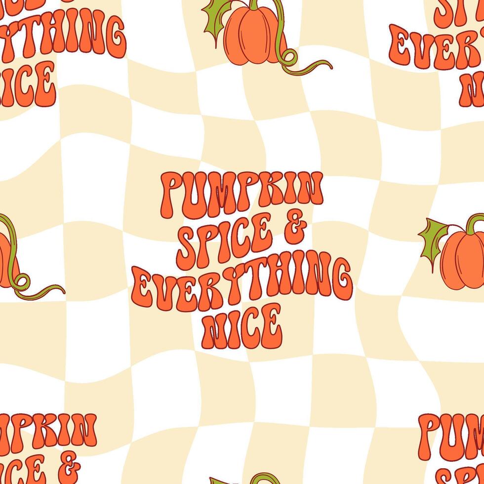 Pumpkin Spice and Everything Nice Autumn Checkerboard Pattern vector