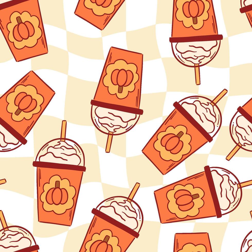 Pumpkin Latte Autumn Seamless Pattern vector