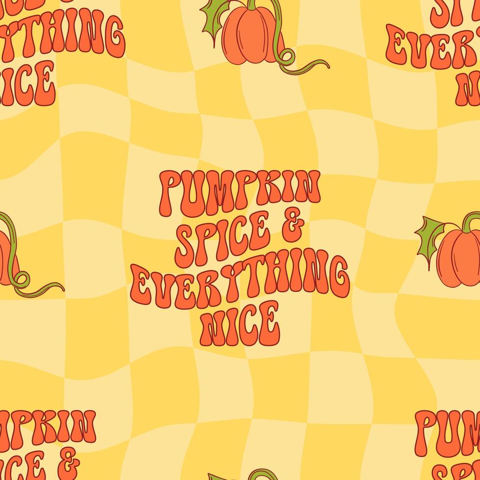 Pumpkin Spice and Everything Nice Autumn Checkerboard Pattern vector