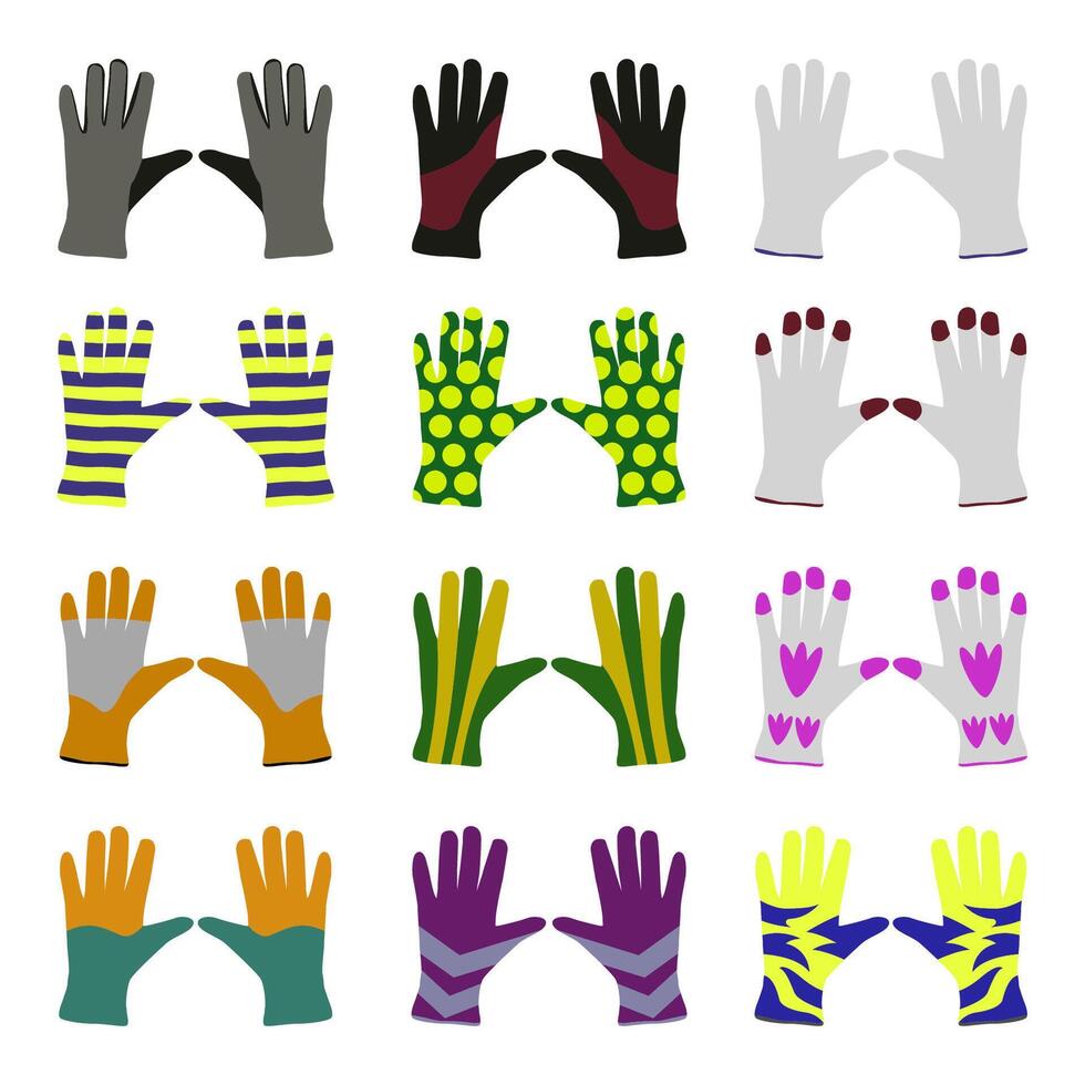 collection of gloves with different styles vector
