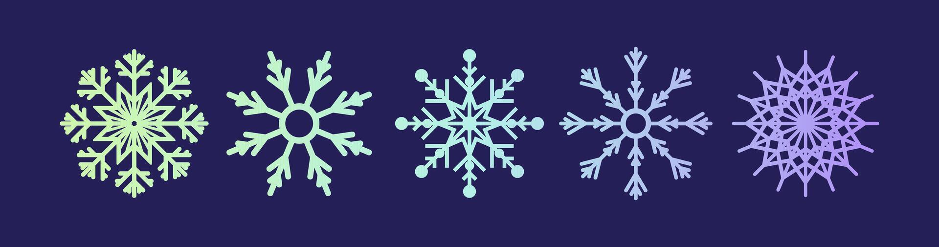 A collection of Y2K snowflake icons perfect for winter decorations. Featuring Christmas motifs and a nostalgic 90s aesthetic, this illustration embodies retro style with simple geometric shapes vector