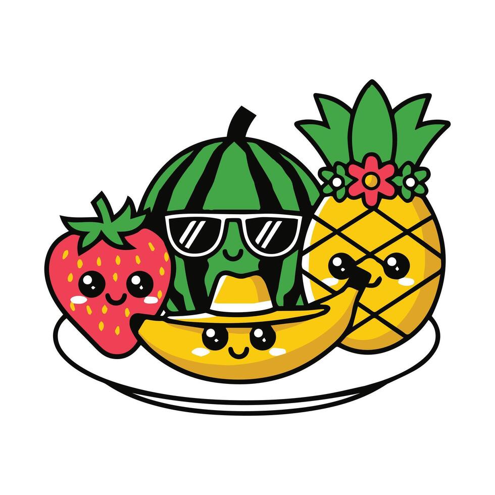 Cute Fruit Line Drawings Easy Art for Design vector