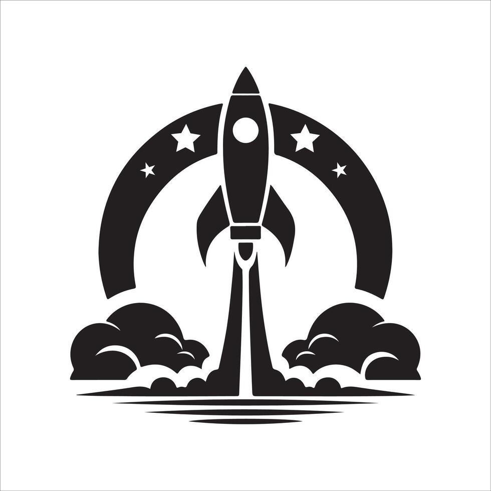 Black and White Space Rocket Silhouette icon on White Background vector