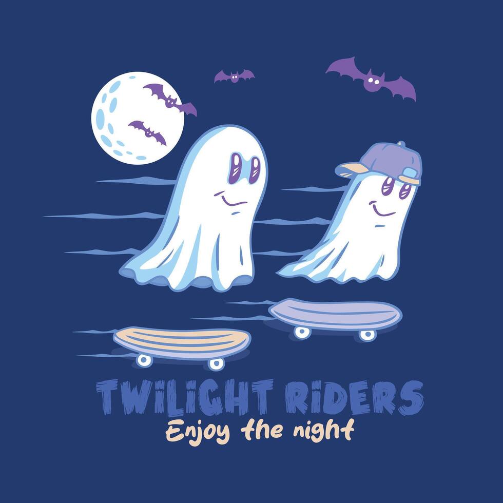 Editable illustration of skateboarding ghosts. Cartoon style art. Design for t-shirt prints, decoration, etc. vector