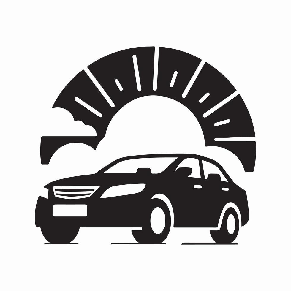 Modern Car icon logo Silhouette with Sunset Background vector