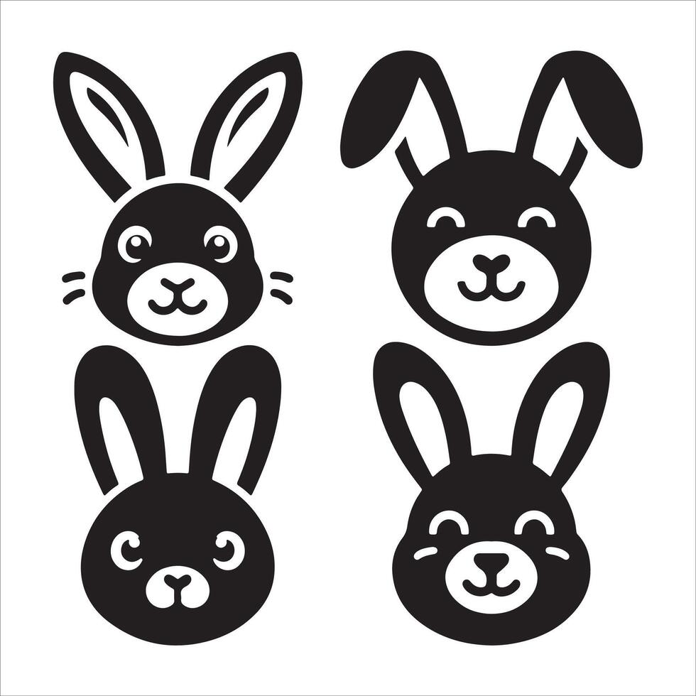 Minimalist Bunny Rabbit Face Silhouette Art in Black and White vector