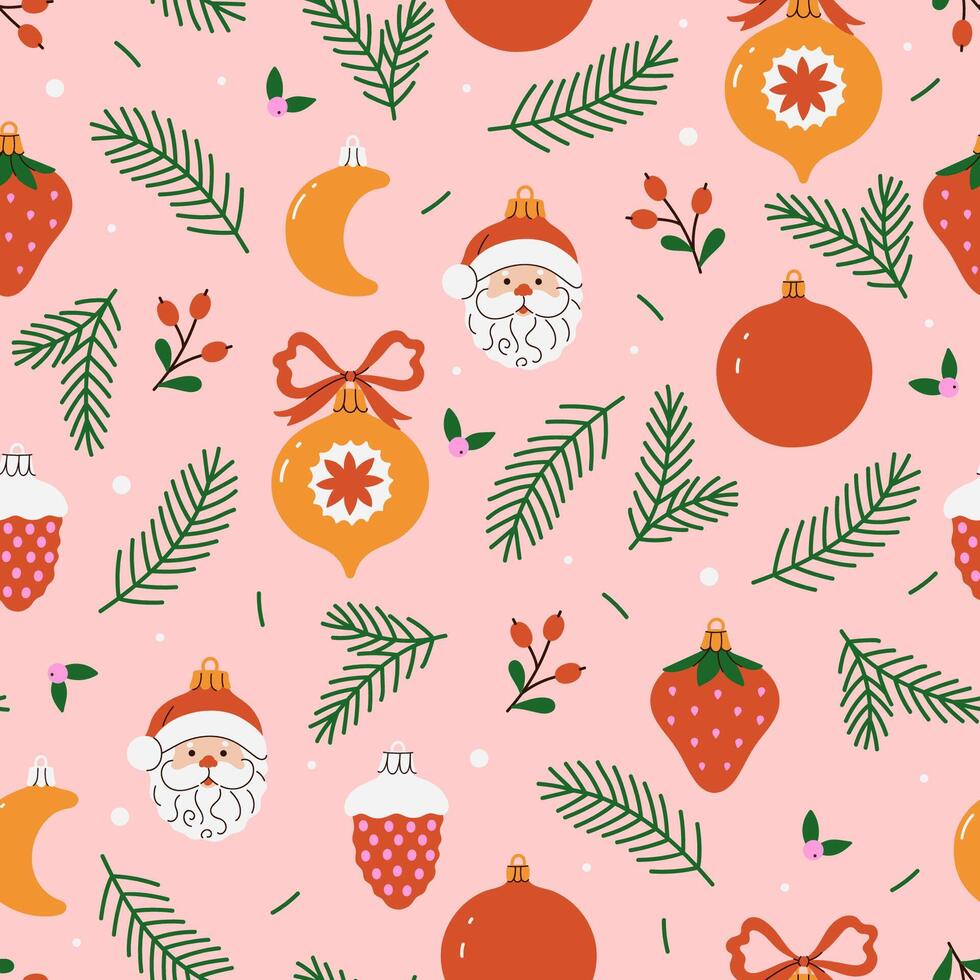 Seamless pattern with cute glass Christmas tree toys. graphics. vector