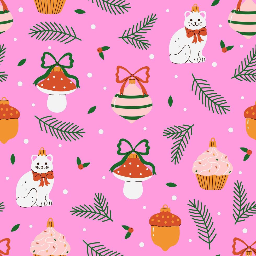 Seamless pattern with Christmas tree toys. graphics. vector