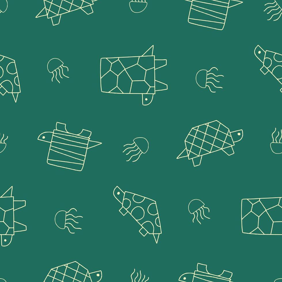 Outline Turtle Jellyfish Animal Seamless Pattern illustration Design vector