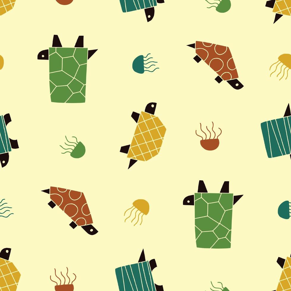 Turtle Jellyfish Animal Seamless Pattern illustration Design vector