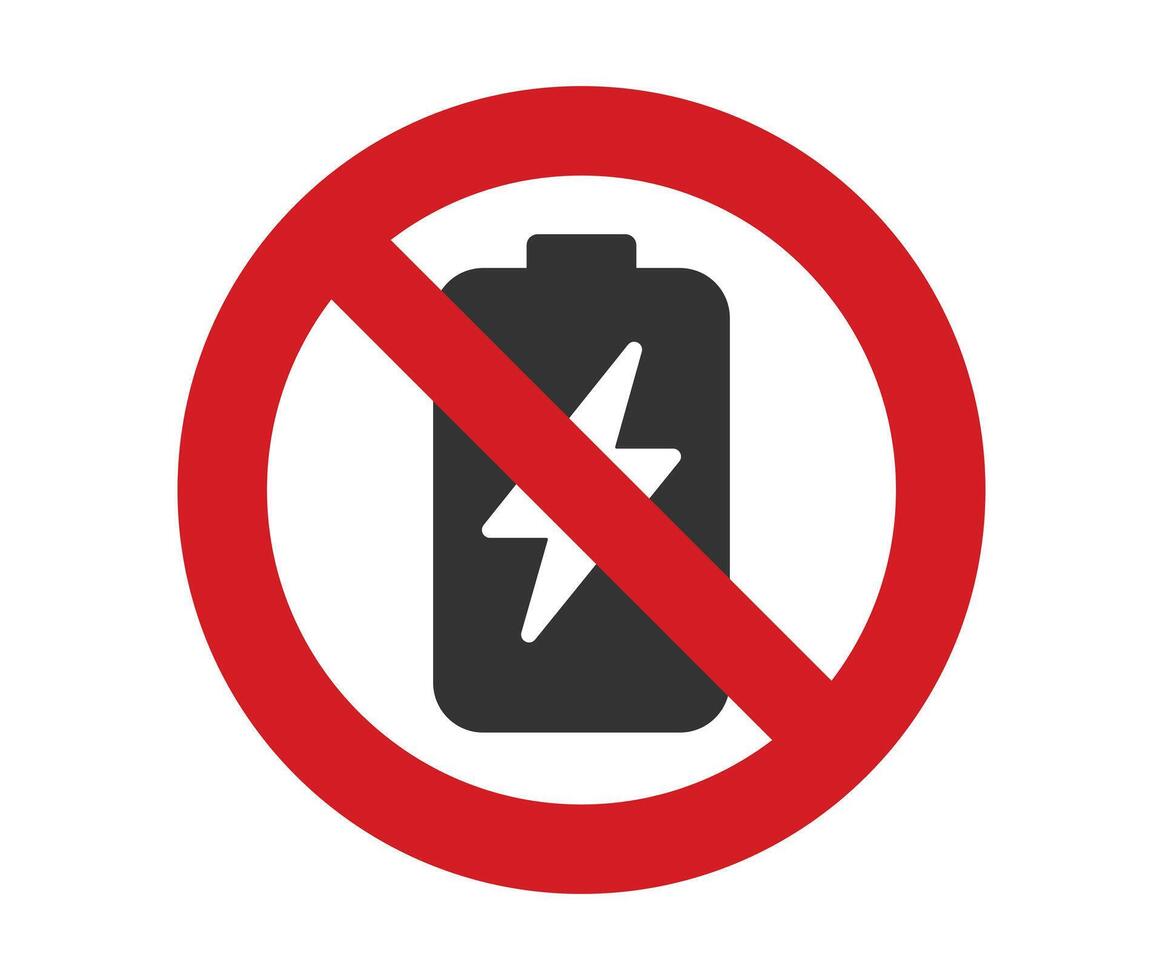 it is forbidden to charge the battery icon. No charging symbol. logo of prohibited mobile phone charging. accu illustration image. Isolated on white background. vector