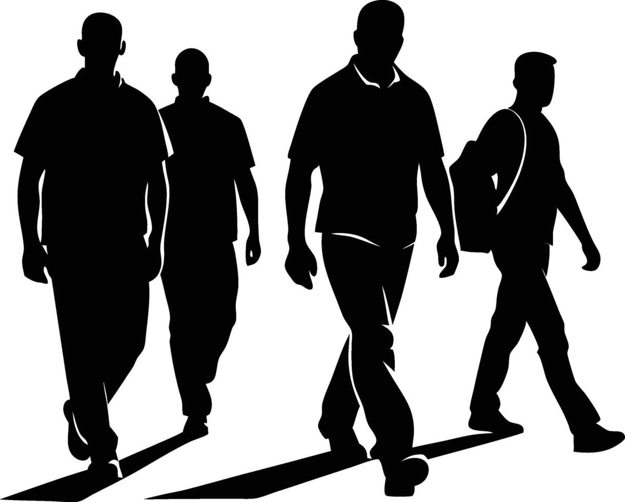 Group of Walking Men Silhouette Illustration vector