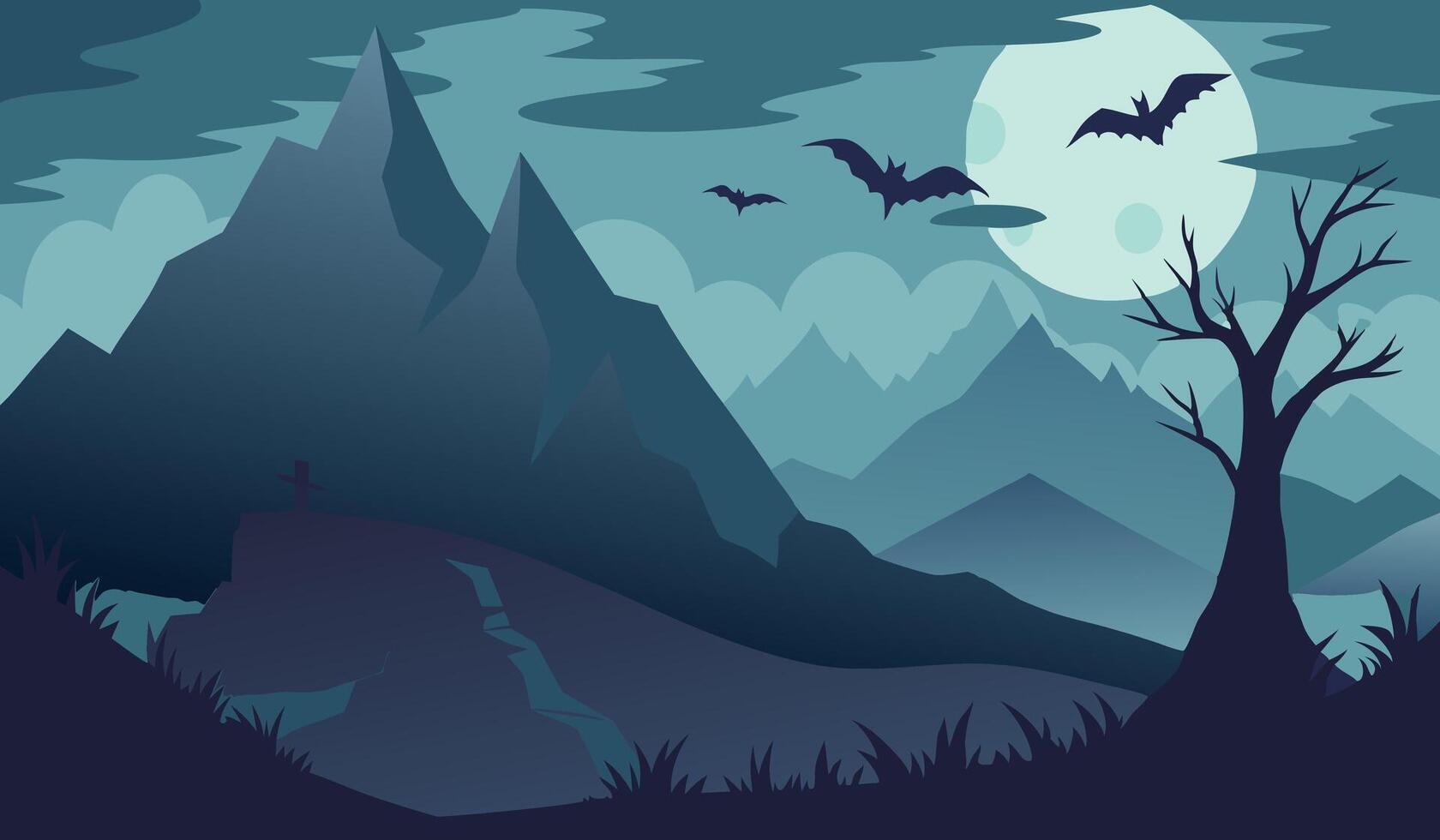 Halloween background with bats and trees vector