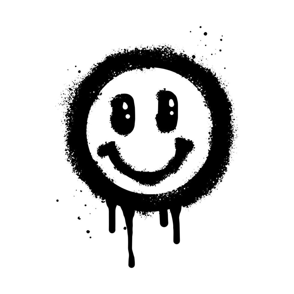 Smiling face emoticon character. Spray painted graffiti smile face in black over white. isolated on white background vector