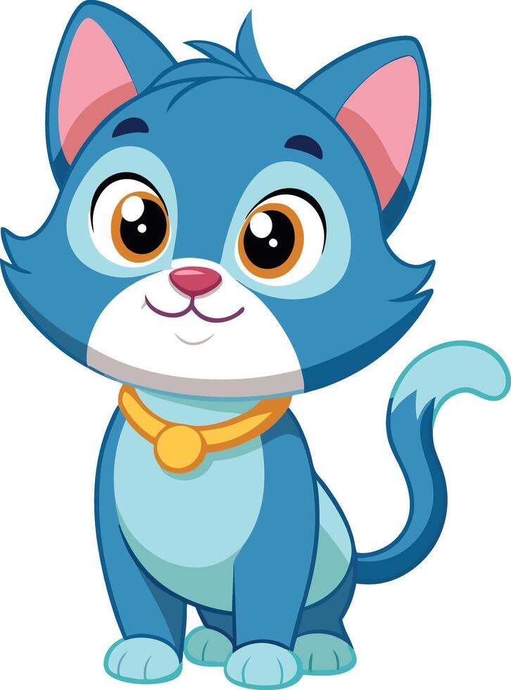Cartoon blue cat with big eyes and a collar vector