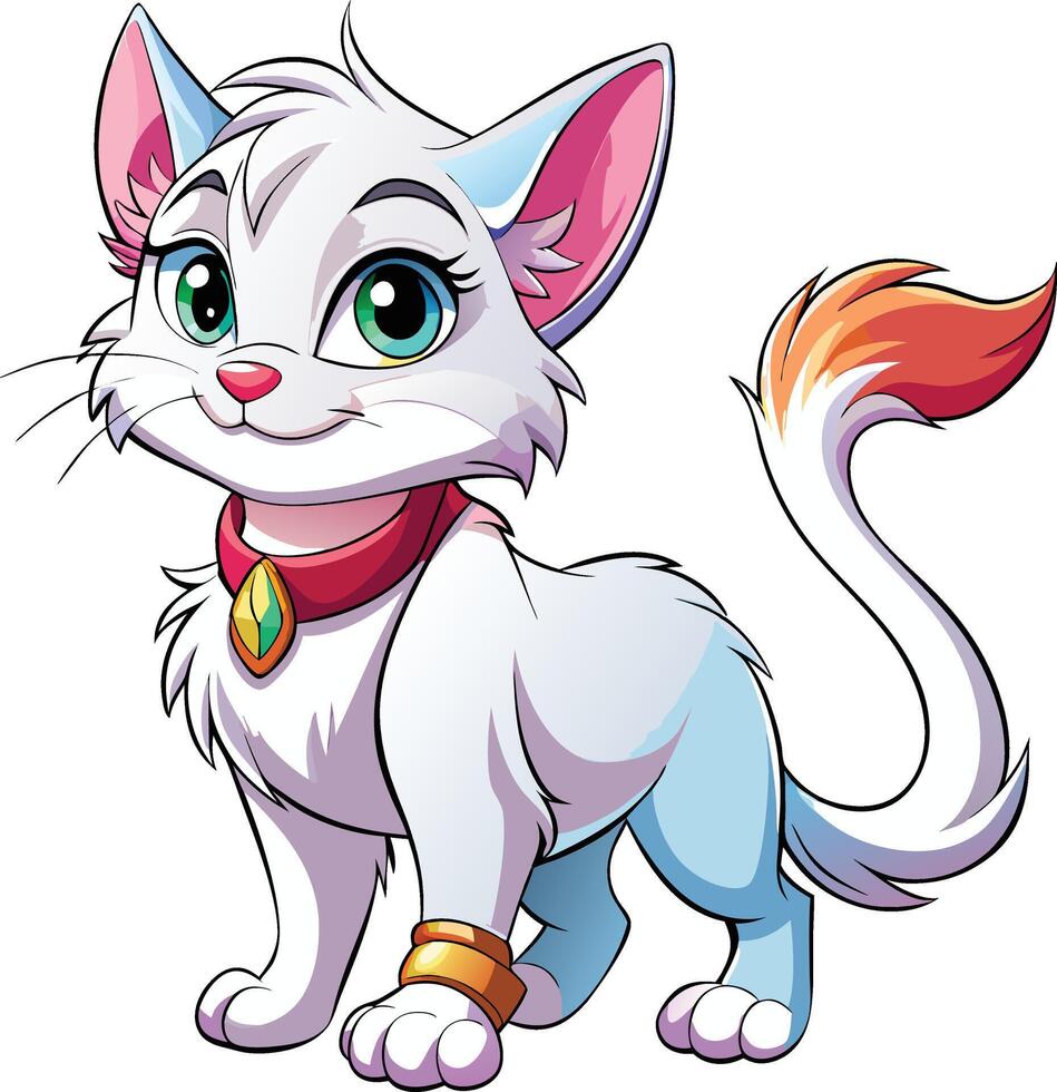 A cartoon white cat with red eyes vector
