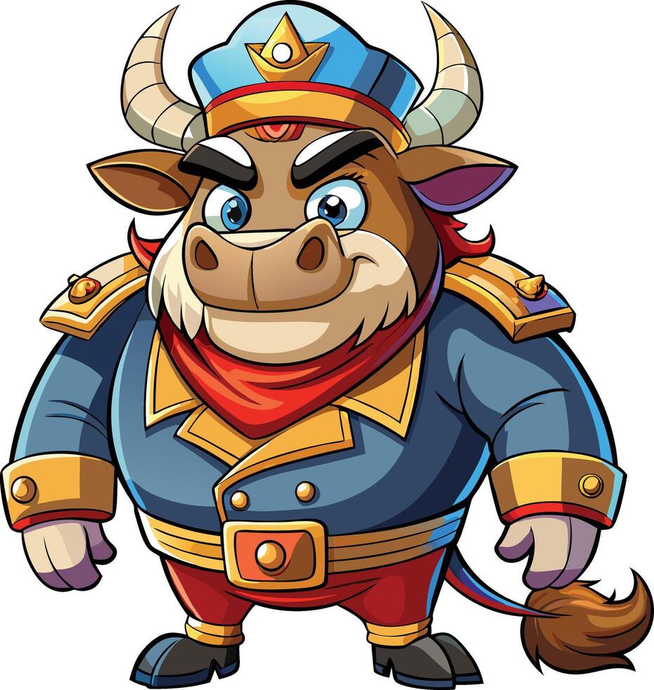 Cartoon bull in a military uniform vector