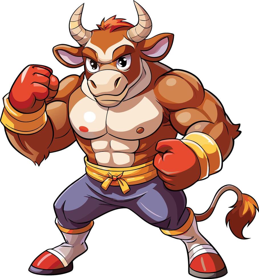 Cartoon bull with boxing gloves vector