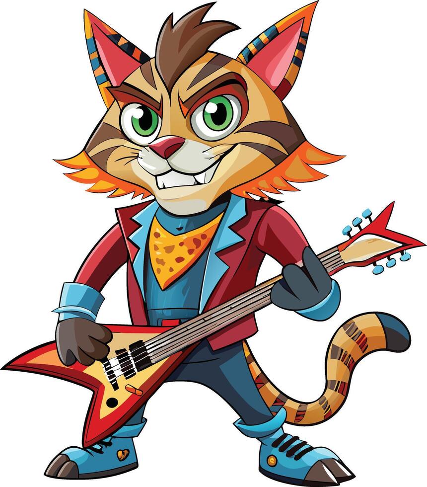 A cartoon cat playing an electric guitar vector