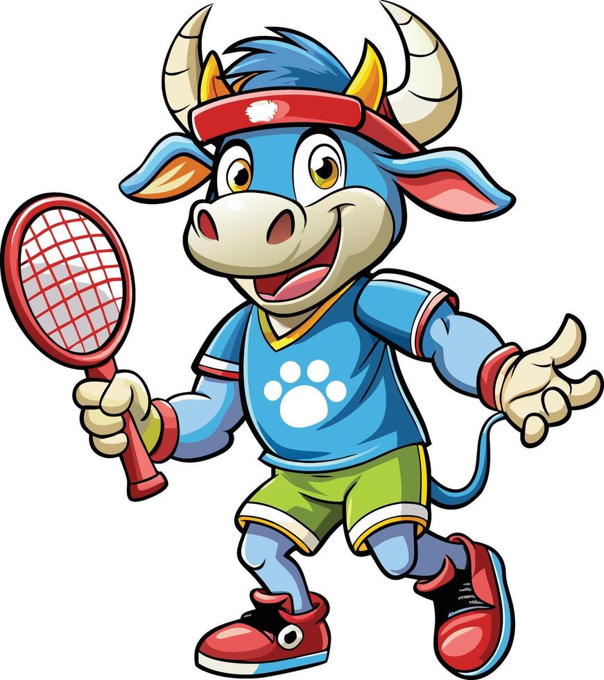 A cartoon bull playing tennis vector