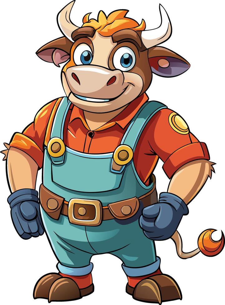 Cartoon cow in overalls vector
