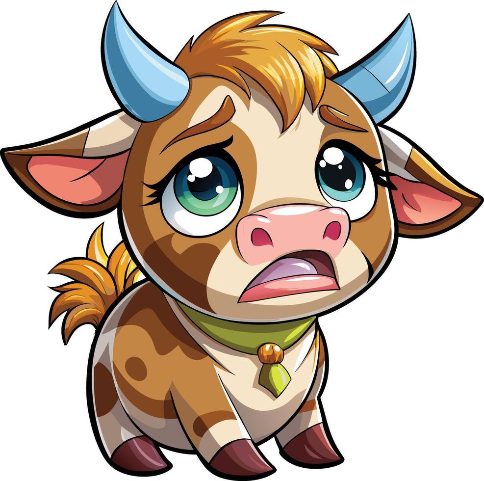 A cartoon cow with blue eyes and a green collar vector