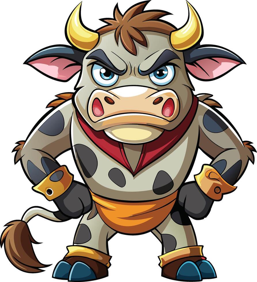 Cartoon cow with horns and a red shirt vector