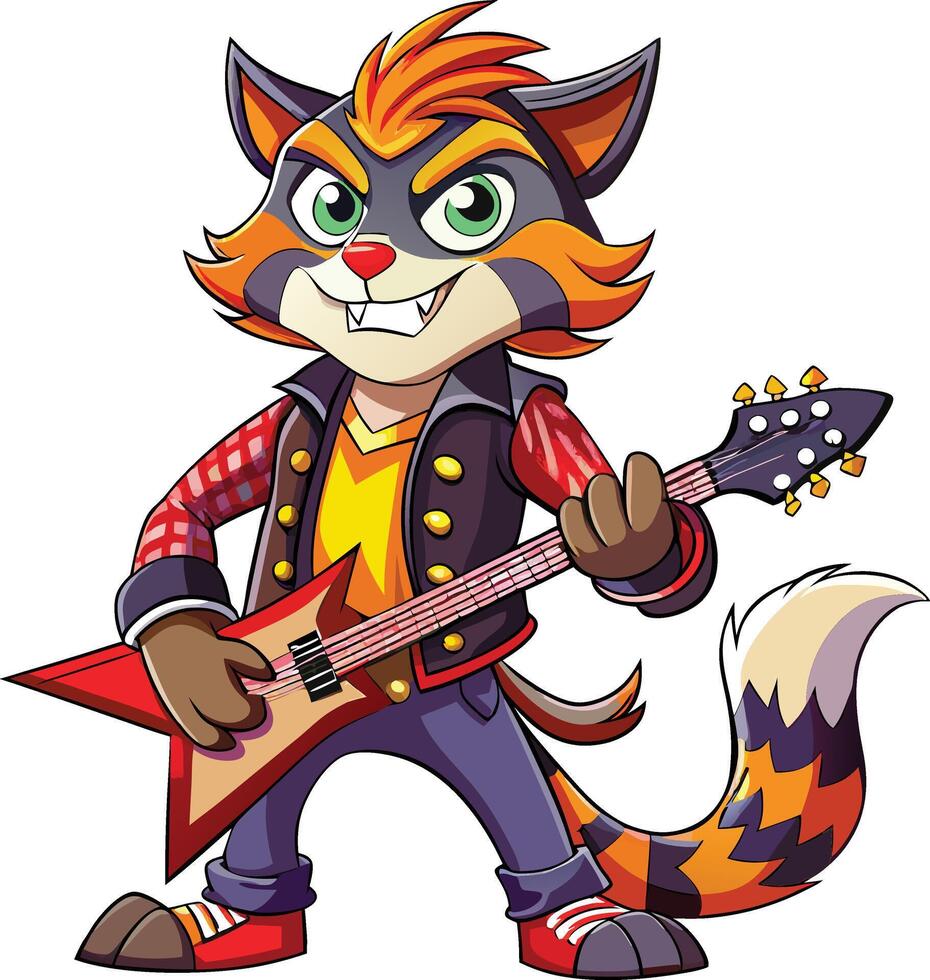 A cartoon raccoon playing an electric guitar vector