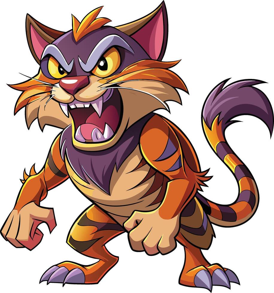 A cartoon cat with a big mouth and claws vector