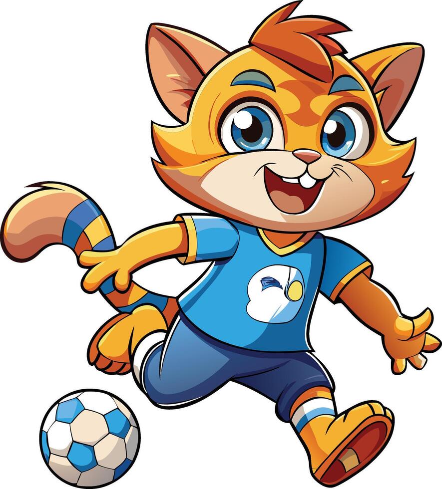 A cartoon cat playing soccer vector