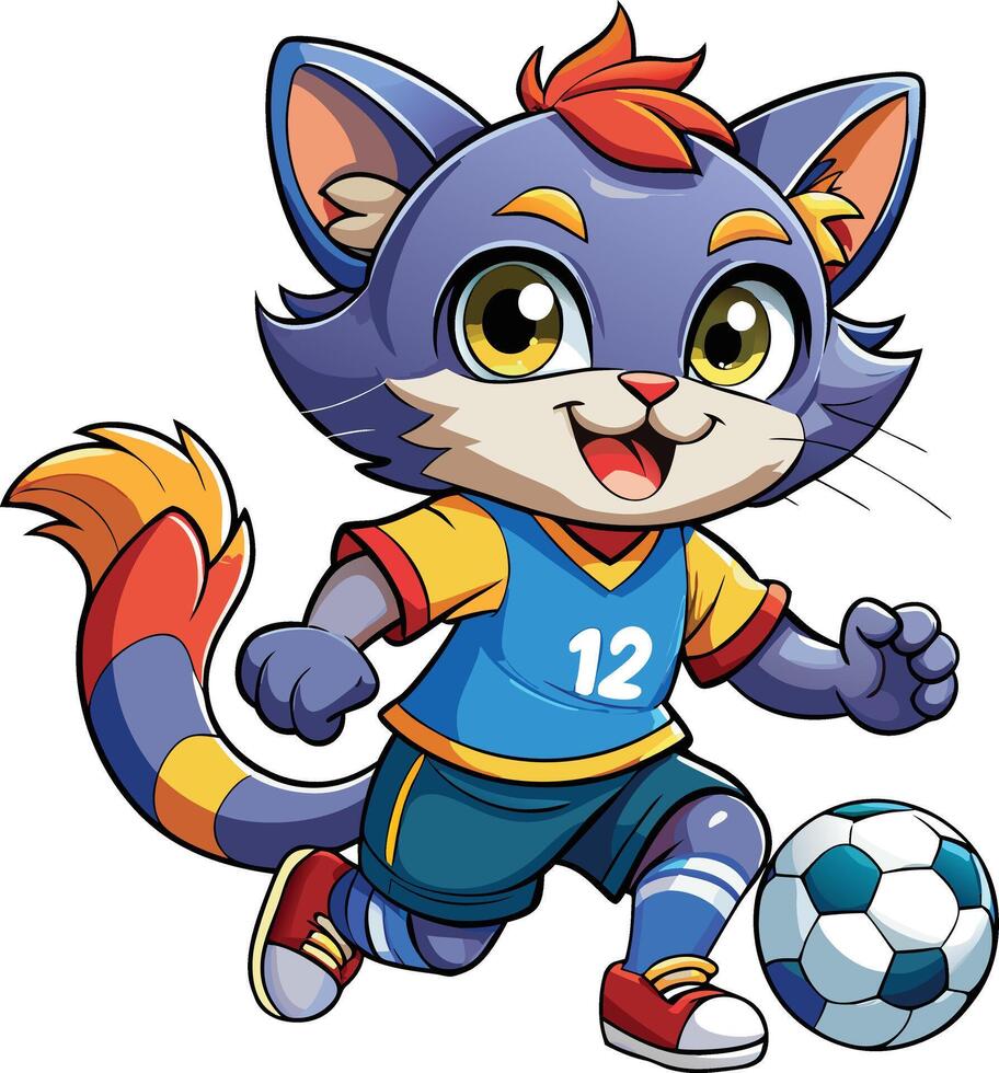 A cartoon cat playing soccer with a ball vector