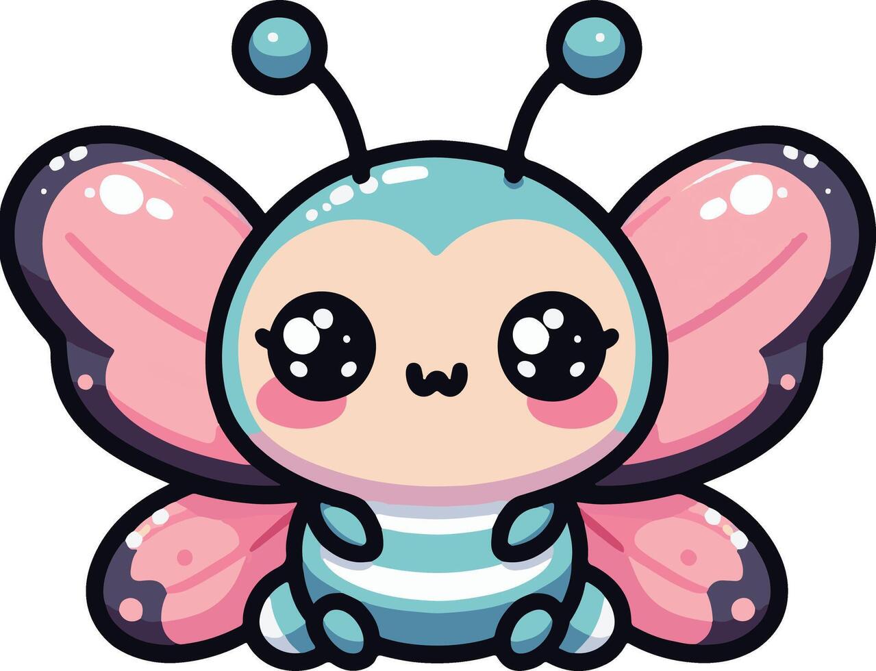 A cartoon butterfly with big eyes and a pink and blue body vector