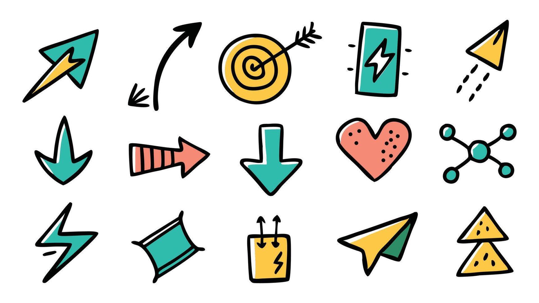 Doodle sketch hand drawn direction element set. Pencil doodle flat line design cartoon elements. Scribble swirl arrow sign. illustration. white background vector