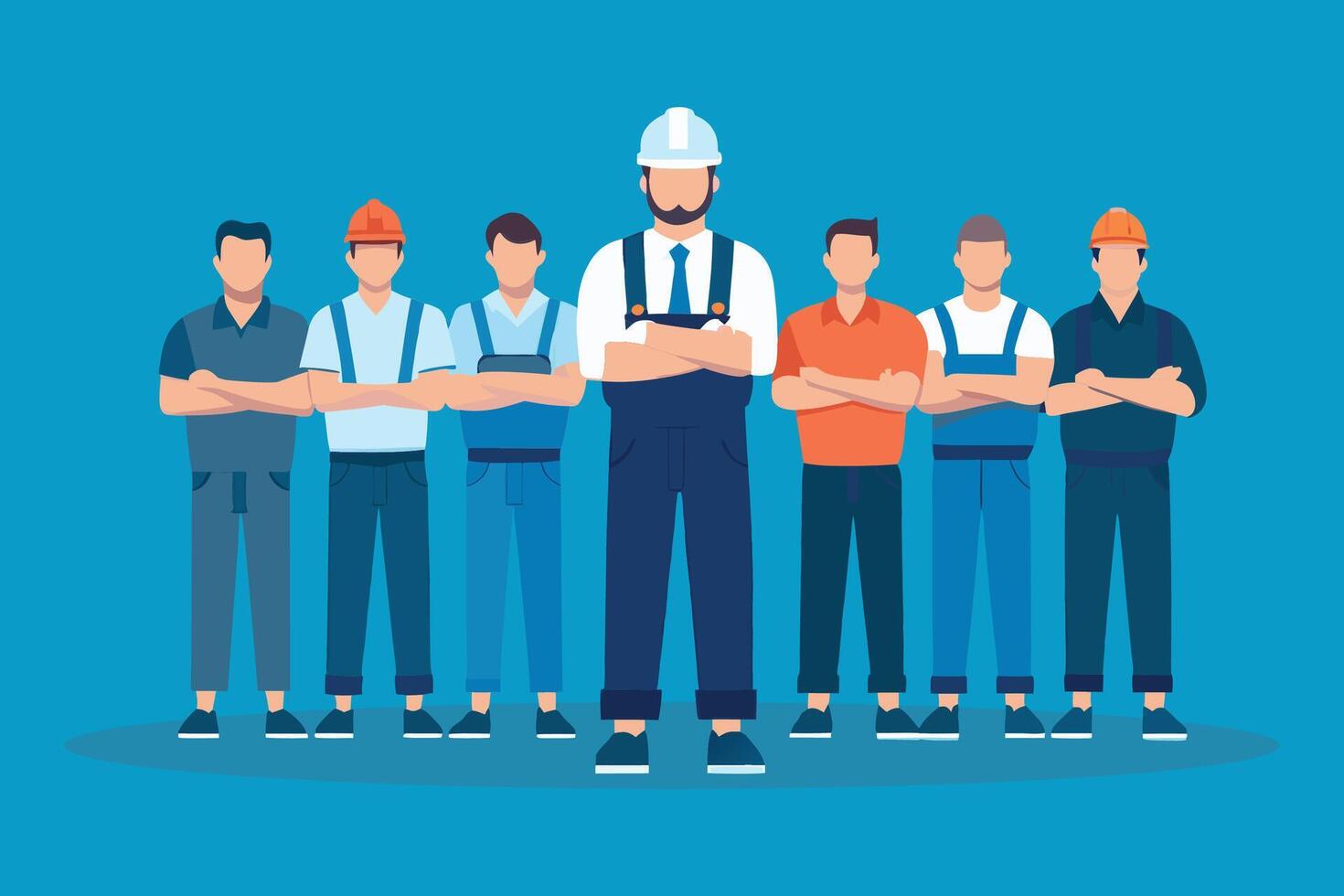 Middle aged male worker with arms folded isolated flat illustration vector