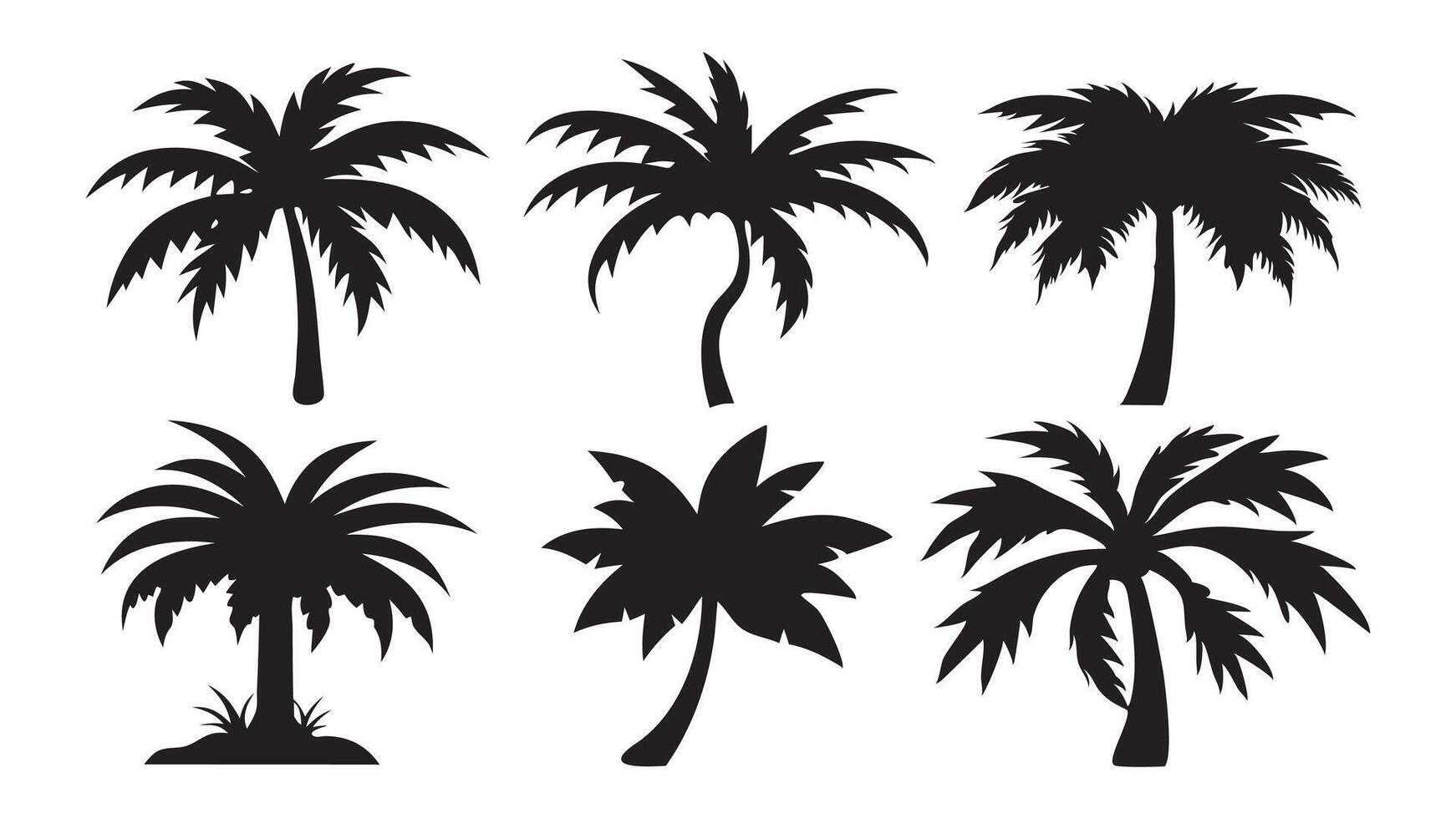 Palm Tree silhouette silhouettes set isolated flat illustration on white background. vector