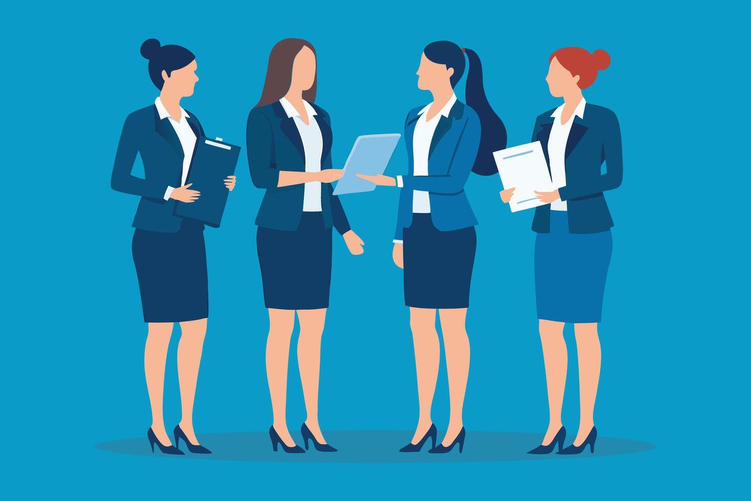 Woman business meeting and digital documents concept isolated flat illustration. vector
