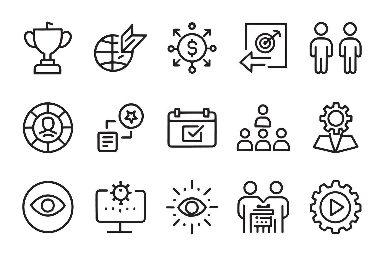 Business Management. Vision, Mission, Values related editable icon set isolated flat illustration white background vector