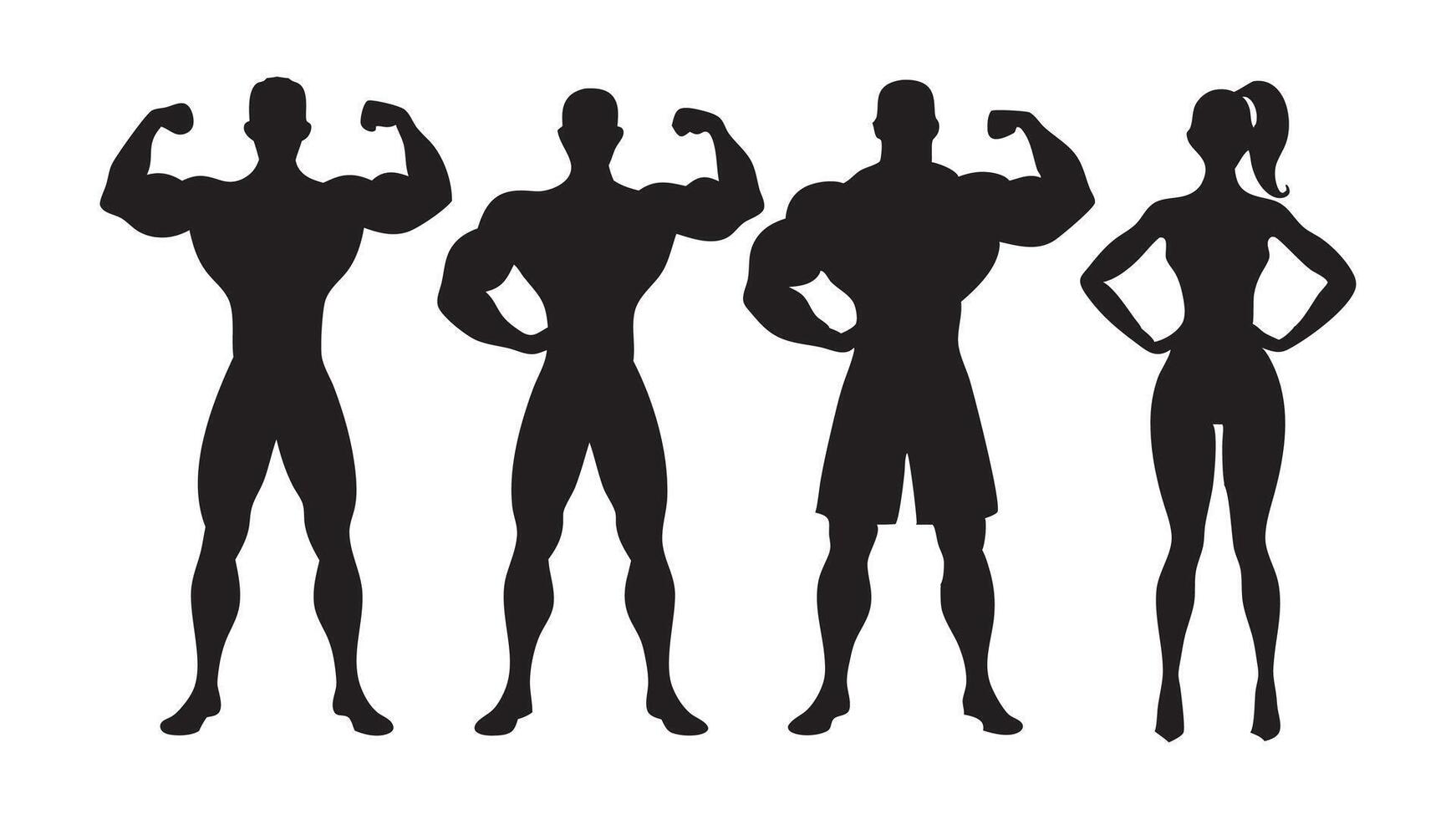 Bodybuilder men and woman silhouette silhouettes set isolated flat illustration on white background vector