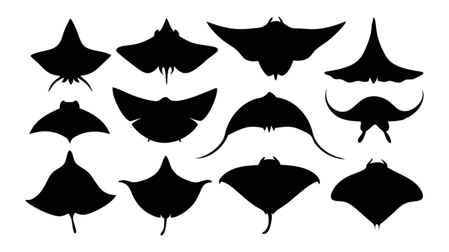Stingray silhouette silhouettes set isolated flat illustration on white background vector