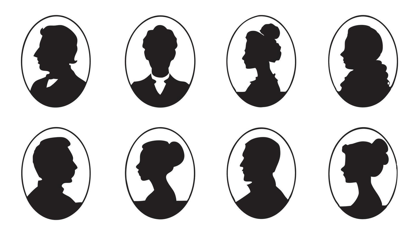 Cameo man and woman silhouettes set isolated flat illustration on white background vector
