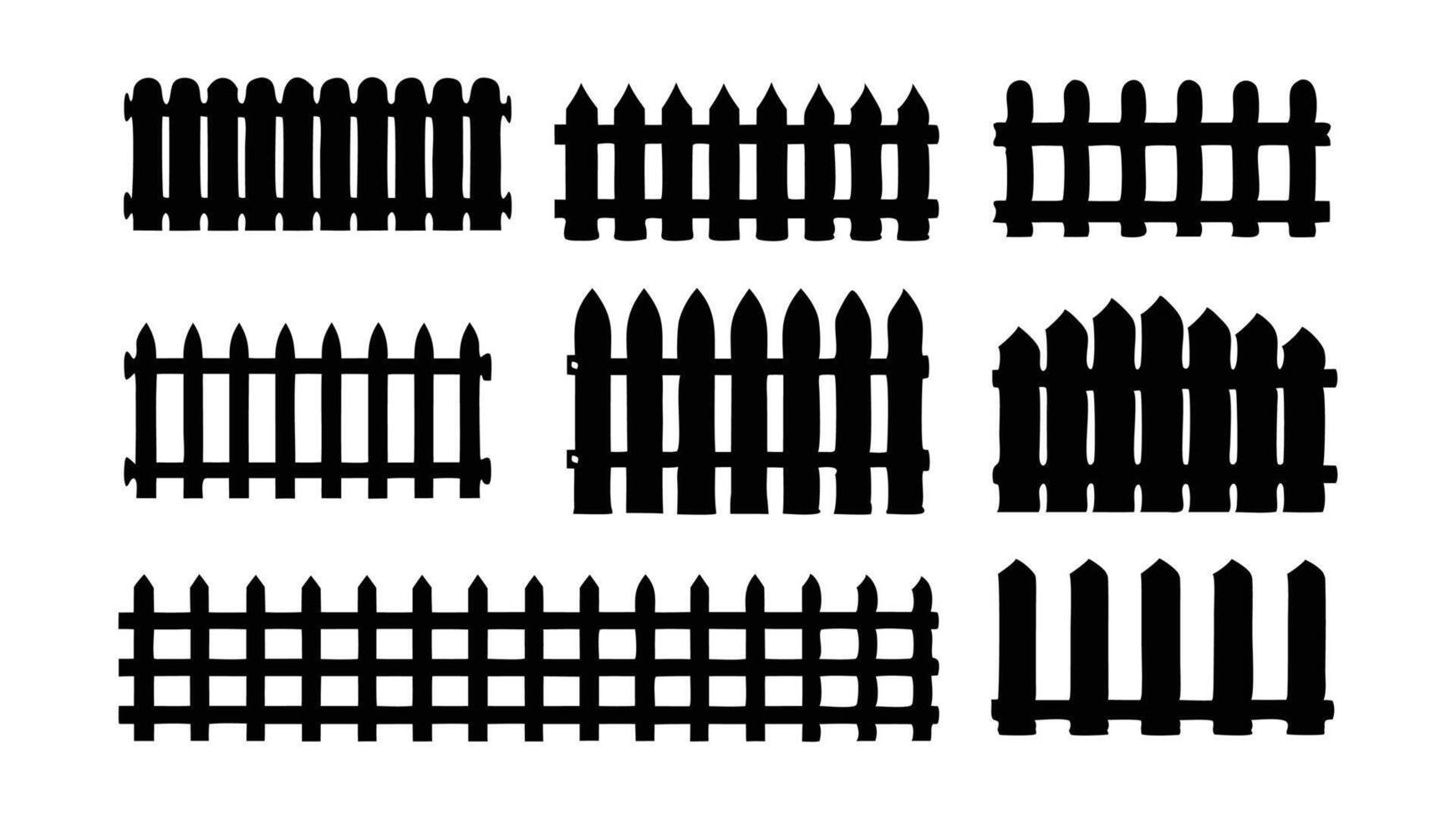 Fence silhouette set isolated flat illustration on white background. vector