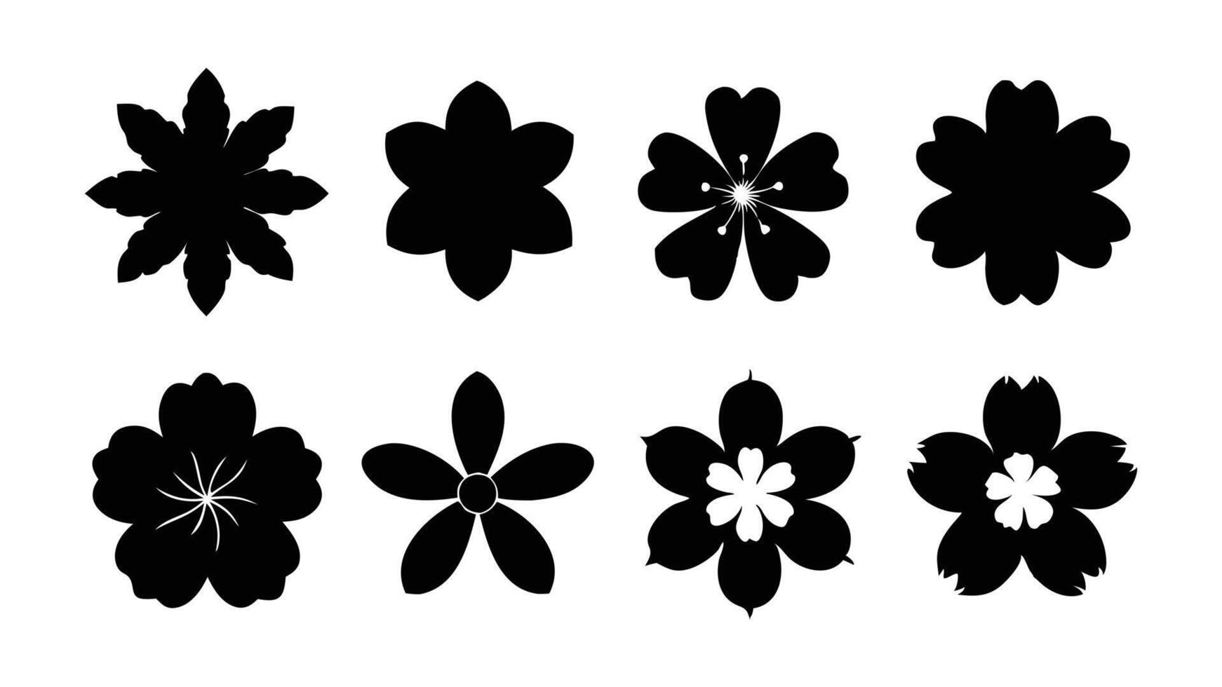 Cherry Blossom silhouettes set isolated flat illustration on white background vector
